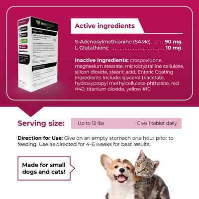 VETRI SAMe 90 Tablets Liver Supplement for Cats & Dogs, 30 count