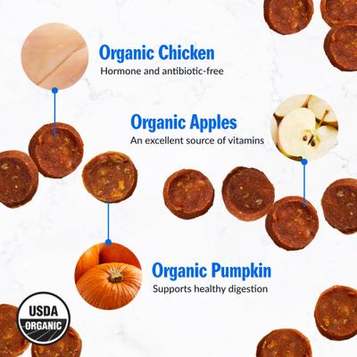 Human Grade Organic Chicken Apple Sausage Bites Dog Treats, 4.5-oz bag
