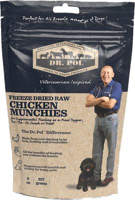 Golosinas crudas liofilizadas sin cereales Chicken Munchies para perros, bolsa de 8 oz