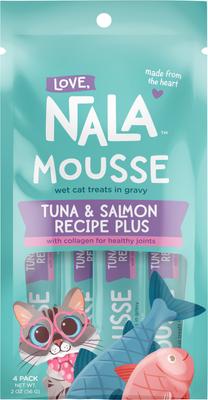 Mousse Plus Tuna & Salmon Recipe Grain-Free Lickable Cat Treats, 0.5-oz tube, case of 4