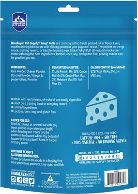 Golosinas de queso para perros yakyPUFF sin cereales, bolsa de 3 oz