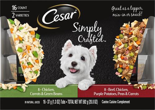 Simply Crafted Variety Pack Chicken, Carrots & Green Beans & Beef, Chicken, Purple Potatoes, Peas & Carrots Wet Dog Food Topper, 1.3-oz can, 16 count