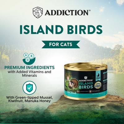 Comida húmeda enlatada para gatos Wild Islands Island Birds Premium con pollo y pavo, sin cereales, lata de 6.5 oz, caja de 24
