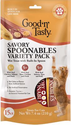 Paquete variado de premios para gatos Savory Spoonables de triple sabor, tubo exprimible, 15 unidades