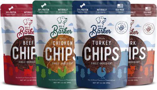 The Farmyard & Pasture Variety Whole Chicken Turkey & Beef Chips Natural Single Ingredient Dog Treats, 3.5-oz, case of 4