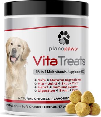 Vita Treats 15 in 1 Multivitamins Natural Chicken Flavor Soft Chews Dog Supplement, 120 count