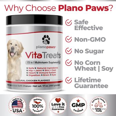 Vita Treats 15 in 1 Multivitamins Natural Chicken Flavor Soft Chews Dog Supplement, 120 count