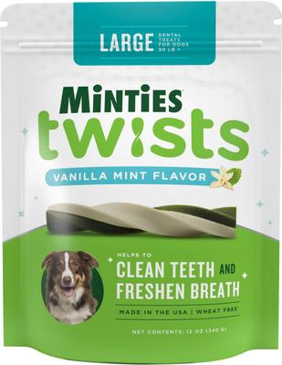 VetIQ Minties Twists Large Vanilla Mint Dental Dog Treats, 12-oz bag, count varies