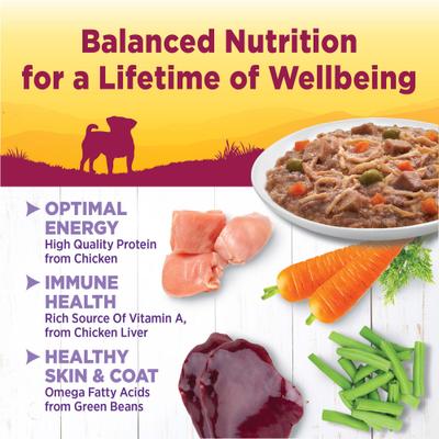 Complete Health Petite Entrees Alimento húmedo para perros adultos de razas pequeñas sin cereales con pollo, pato, guisantes y zanahorias trituradas, taza de 3 oz, caja de 12