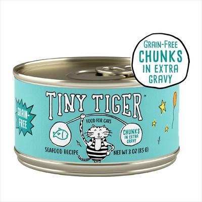 Comida enlatada para gatos con trozos sin cereales en salsa EXTRA de mariscos, lata de 3 oz, caja de 24