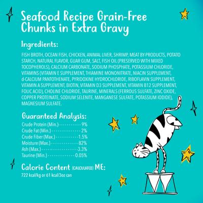 Grain-Free Chunks in EXTRA Gravy Seafood Recipe Canned Cat Food, 3-oz can, case of 24