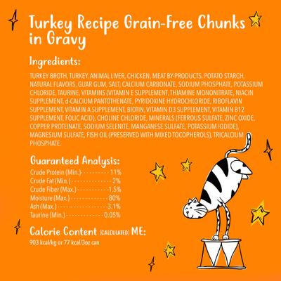 Grain-Free Chunks in Gravy Turkey Recipe Canned Cat Food, 3-oz can, case of 24
