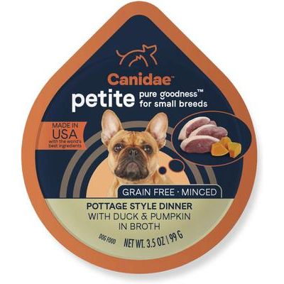 PURE Petite All Stages Small Breed Pottage Style Dinner con bandejas de comida húmeda para perros de raza pequeña con pato y calabaza, 3.5 oz, caja de 12