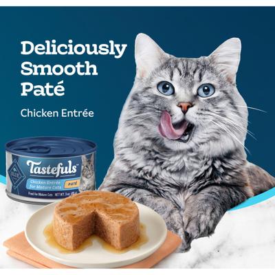 Tastefuls Chicken Entrée Mature Cats Pate Wet Cat Food, 3-oz can, case of 24