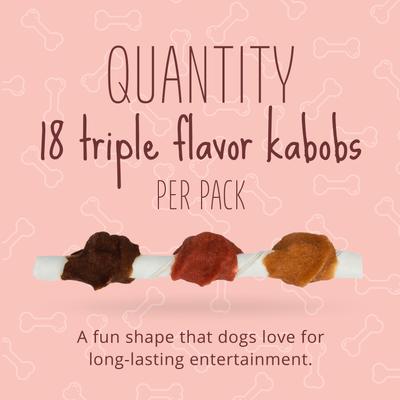 Triple Flavor Kabobs Salmon, Venison & Lamb Highly Digestible Rawhide Dog Treat Chews, 18 count