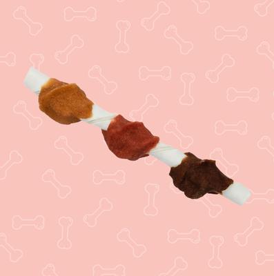 Triple Flavor Kabobs Salmon, Venison & Lamb Highly Digestible Rawhide Dog Treat Chews, 18 count