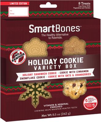 Holiday Cookie Variety Box Chicken Adult Hard Chew Dog Treats, 8.5-oz bag, 8 count
