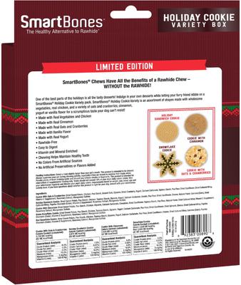 Holiday Cookie Variety Box Chicken Adult Hard Chew Dog Treats, 8.5-oz bag, 8 count