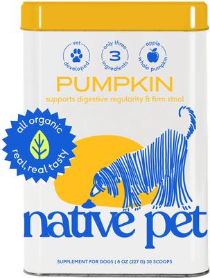 Bundle: Native Pet Organic Pumpkin Fiber & Diarrhea Relief, 8-fl oz + Omega 3 Fish Oil Skin & Coat Health Dog Supplement, 8-fl oz