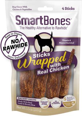 Lamb & Brown Rice Sticks Wrapped with Real Chicken Rawhide-Free Dog Chews, 4 count