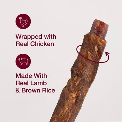 Lamb & Brown Rice Sticks Wrapped with Real Chicken Rawhide-Free Dog Chews, 4 count