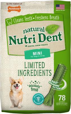 Nutri Dent Mini Limited Ingredients Fresh Breath Natural Dental Dog Treats, 78 count