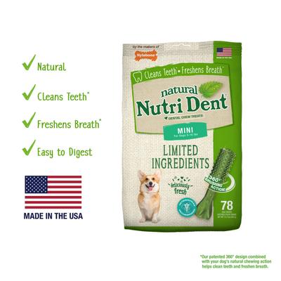 Nutri Dent Mini Limited Ingredients Fresh Breath Natural Dental Dog Treats, 78 count