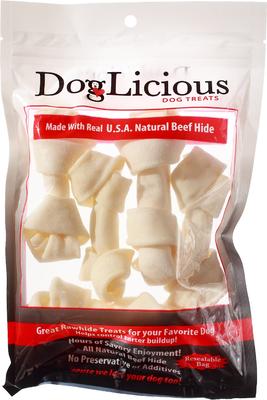 Golosinas para perros DogLicious de hueso de cuero crudo de 4 pulgadas, 5 unidades