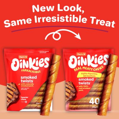 Oinkies Smoked Twists - Golosinas naturales para perros 100 % de cerdo ahumado real sin cuero crudo, 40 unidades