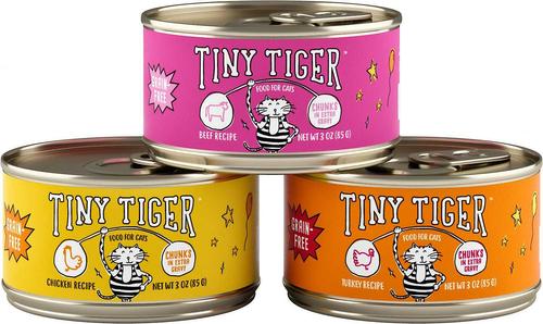 Bundle: Tiny Tiger Chunks in EXTRA Gravy Beef & Poultry Recipes Grain-Free Canned Food + Crunchy Bunch, Chicken Cannonball, Chicken Flavor Cat Treats