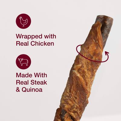 Steak & Quinoa Sticks Wrapped with Real Chicken Rawhide-Free Dogs Chews, 5 count