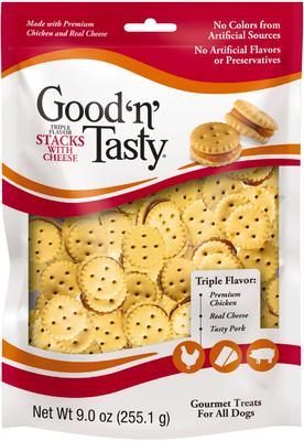 Triple Flavor Stacks with Cheese, Chicken & Pork Bite Sized Crunchy Dog Treats, 9-oz bag