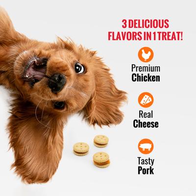 Triple Flavor Stacks with Cheese, Chicken & Pork Bite Sized Crunchy Dog Treats, 9-oz bag