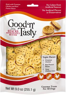 Triple Flavor Stacks with Cheese, Chicken & Pork Bite Sized Crunchy Dog Treats, 9-oz bag