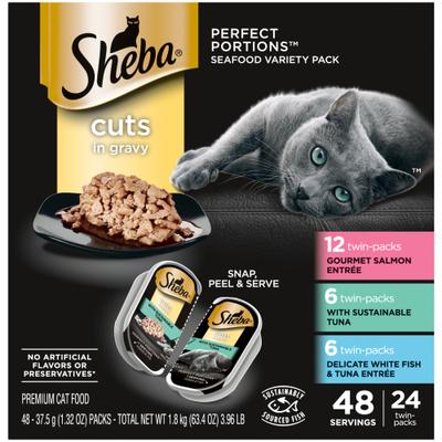 Perfect Portions Grain-Free Salmon & Sustainable Tuna Cuts in Gravy Entree Variety Pack Adult Wet Cat Food Trays, 2.6-oz, case of 12