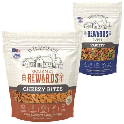 Bundle: Wholesomes Rewards Puppy Variety Biscuit + Rewards Cheezy Bites Biscuit Dog Treats