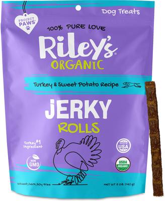Jerky Rolls - Premios de pavo y batata para perros, bolsa de 5 oz