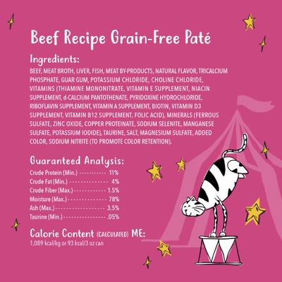 Grain-Free Pate Beef Recipe Canned Cat Food, 3-oz can, case of 24