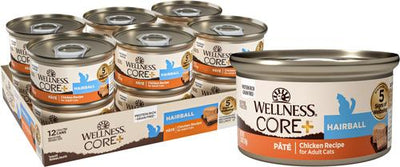 CORE+ Hairball Chicken Pate Natural Wet Cat Food, 2.8-oz can, case of 12
