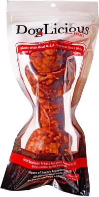 DogLicious Beef Flavor Bone Rawhide Dog Treat, 8 - 9"