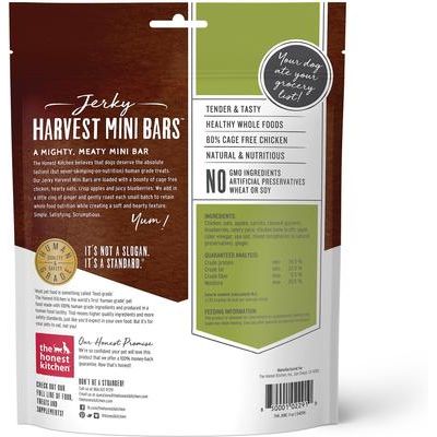 Minibarritas Jerky Harvest de pollo con manzanas y arándanos, premios para perros (bolsa de 113 g)