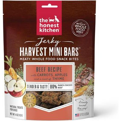 Minibarritas de carne de res con zanahorias y manzanas Jerky Harvest, premios para perros (bolsa de 113 g)