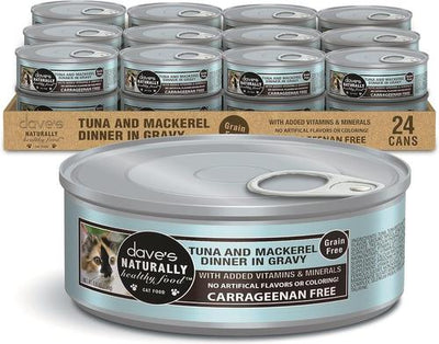 Naturally Healthy Grain-Free Grilled Tuna & Mackerel Dinner in Gravy Wet Canned Cat Food, 5.5-oz can, case of 24