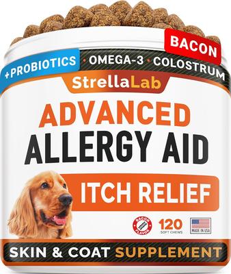 Advanced Allergy Relief & Anti Itch Relief with Omega 3 Fish Oil & Probiotics Skin & Coat Chew Supplement, 120 count