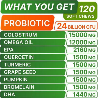 Advanced Allergy Relief & Anti Itch Relief with Omega 3 Fish Oil & Probiotics Skin & Coat Chew Supplement, 120 count