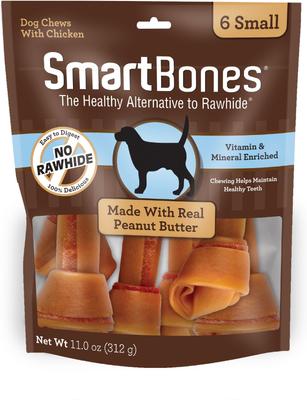 Small Peanut Butter Chew Bones Dog Treats, 6 count