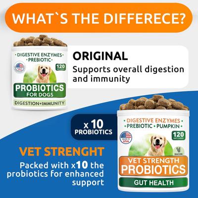 Vet Strength Probiotics Digestive Enzymes Prebiotics Fiber Chews Supplement for Dogs, 120 count