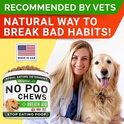 No Poo Coprophagia Stool Eating Deterrent Chew Supplement for Dogs, 180 count