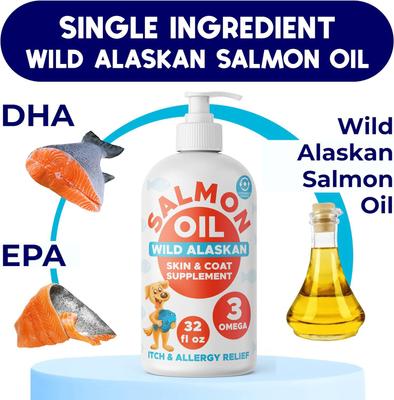 Wild Alaskan Salmon Oil Omega-3 DHA + EPA Skin & Coat Supplement for Dogs & Cats, 32-fl oz bottle