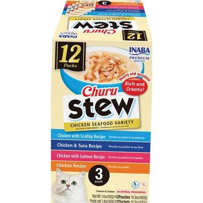 Premio para lamer para gatos Churu Stew Chicken, variedad de 1.4 oz, 12 unidades